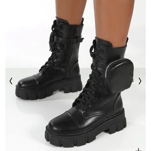 Public desire INTENTION BLACK CHUNKY SOLE POUCH ANKLE BOOTS